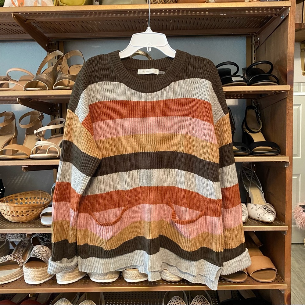 Fall Striped Sweater with Pcokets